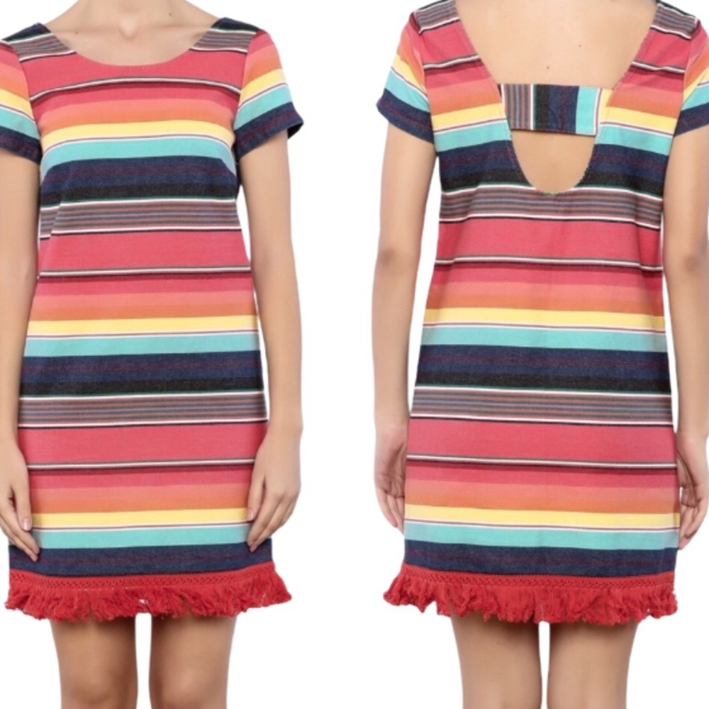 ANTHROPOLOGIE UNCLE FRANK Western Boho Fringe Tassel Mini Shift Dress Red S NWT